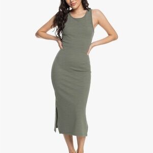 Roxy Sleeveless Olive Green Midi Dress